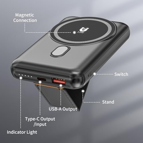 Magnetic Power Bank 10000mAh, Wireless Portable Charger with Stand, 15W Fast Cha... - Image 6