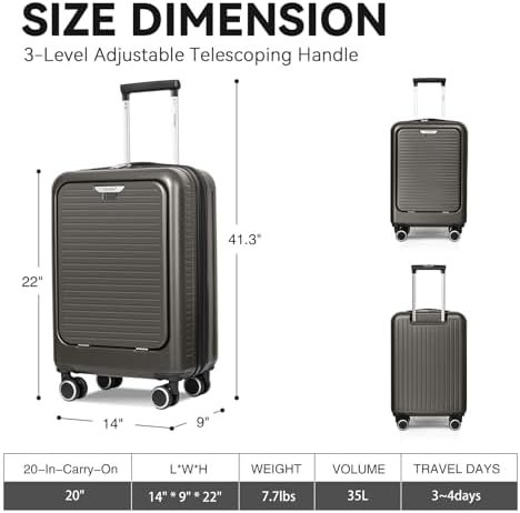FOCHIER Carry On Luggage 22x14x9 Airline Approved with Front Compartment & USB P... - Image 6