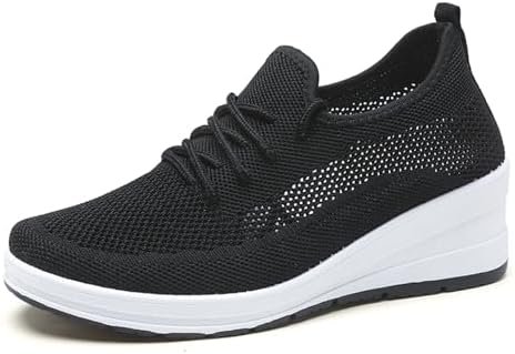 Womens Ultra-Light Stretchy Mesh Wedge Orthopedic Sneakers Comfor Lace Up Non Sl... - Image 2