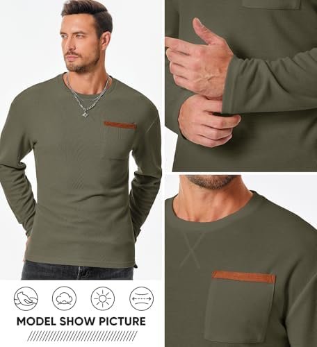 JMIERR Men's T-Shirt Waffle Textured Knit Drop-Shoulder Long Sleeve Tops Hipster... - Image 4