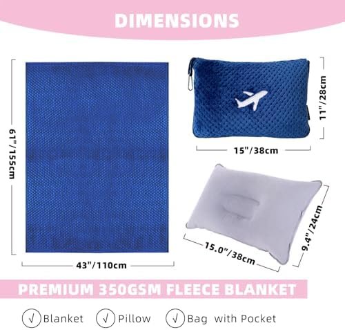3 in 1 Travel Blanket Pillow Set - 350 GSM Thick Travel Blanket Airplane Compact... - Image 6