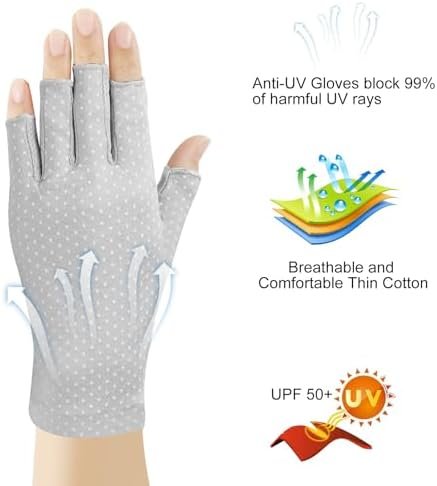 3 Pairs Sun UV Protection Gloves Non Slip Cotton Fingerless Driving Cycling Biki... - Image 4