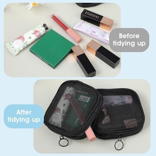 Mesh Makeup Bag 4Pcs Mesh Travel Organizer Bags Black Mesh Cosmetic Bags with Zi... - Image 4