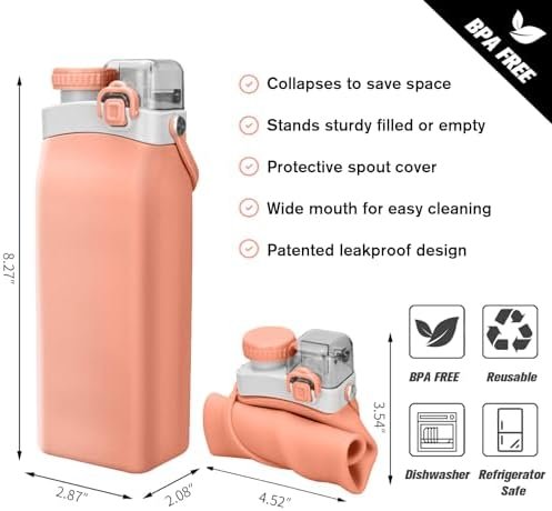 Collapsible Water Bottle, 20 oz Silicone Foldable Water Bottle with Straw and St... - Image 4
