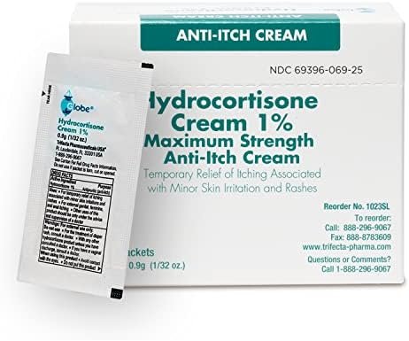 Globe (Box 25 Hydrocortisone 1% Maximum Strength Cream, (0.9g Packet) Anti-Itch ... - Image 2