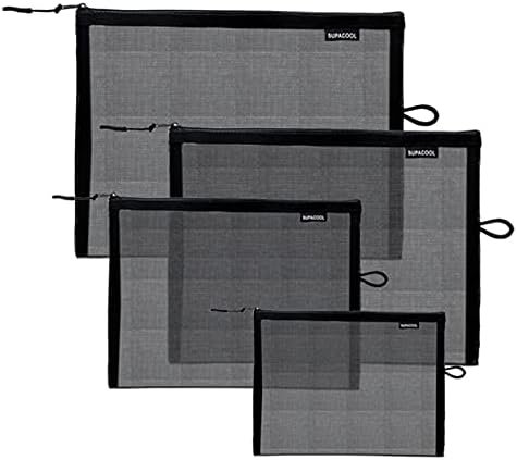 SUPACOOL Set of 4 Black Travel Mesh Cosmetic Makeup Organizer Bags with Zipper d... - Image 2