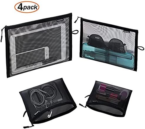 SUPACOOL Set of 4 Black Travel Mesh Cosmetic Makeup Organizer Bags with Zipper d... - Image 9