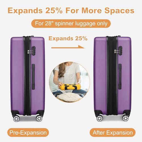 Kono Luggage Expandable(only 28") Suitcase Set 3Pcs + ABS Hardshell Suitcase wit... - Image 4