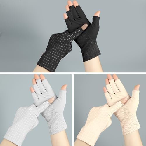 3 Pairs Sun UV Protection Gloves Non Slip Cotton Fingerless Driving Cycling Biki... - Image 5