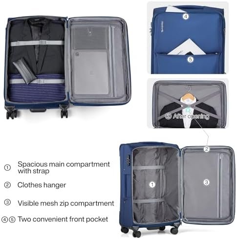 Hanke Softside Expandable 20 Inch Carry On Luggage with Wheels Airline Approved,... - Image 4