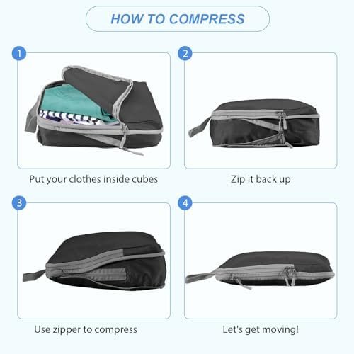 Funarty 8 Set Compression Packing Cubes for Suitcases, Double Zipper Compression... - Image 5