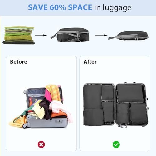 Funarty 8 Set Compression Packing Cubes for Suitcases, Double Zipper Compression... - Image 6