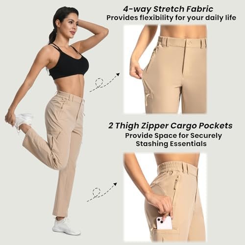Womens Cargo Hiking Pants - Travel Lightweight Water Resistant 4 Pockets Casual ... - Image 5