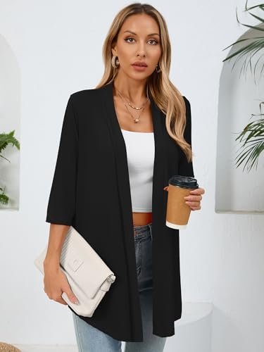 Women's Lightweight Open Front Cardigans 3/4 Sleeve Casual Soft Drape Spring Sum... - Image 5