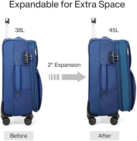 Hanke Softside Expandable 20 Inch Carry On Luggage with Wheels Airline Approved,... - Image 3
