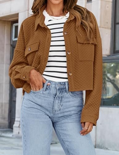 ZESICA Women's Fall Casual Shacket Jackets 2024 Long Sleeve Button Down Lightwei... - Image 4