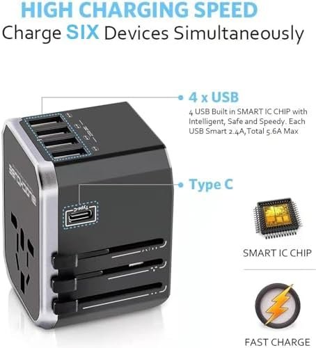 Universal Travel AC Power Plug Adapter with International Socket | 4 USB 5.6A + ... - Image 3