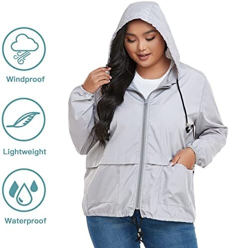 American Trends Women Plus Size Light RainCoat Jackets Packable Hooded Waterproo... - Image 6