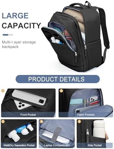 Travel backpack for Women, Anti Theft Laptop Backpack with USB Port,Flight Appro... - Image 4