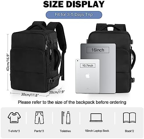 Backpack for Men Women, Black Backpack for Traveling on Airplane, Weekender Carr... - Image 4