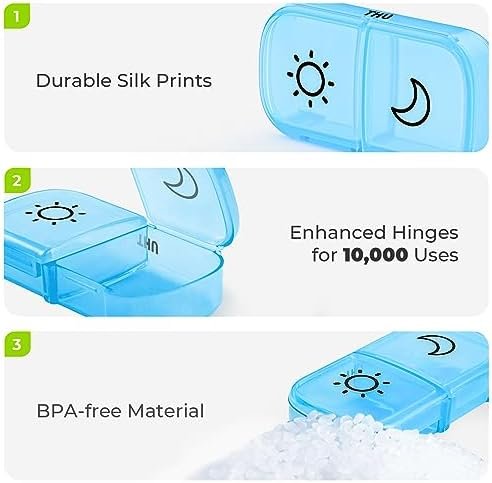 AUVON Weekly Pill Organizer 2 Times a Day with PU Leather Bag, Travel AM PM Pill... - Image 6