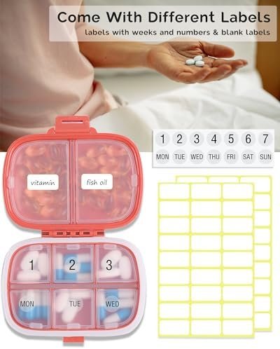 MEACOLIA 2 Pack 8 Compartments Travel Pill Organizer Box Moisture Proof Small Pi... - Image 5