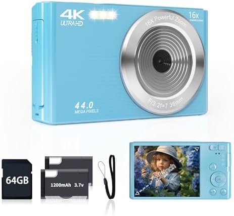 Digital Camera for Teens, FHD 4K 44MP Digital Camera Blue Autofocus with 64GB SD... - Image 2