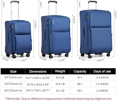 Hanke Softside Expandable 20 Inch Carry On Luggage with Wheels Airline Approved,... - Image 7