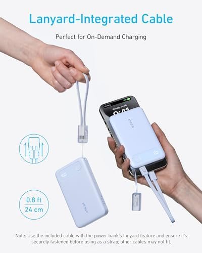 Anker Power Bank, 10,000mAh Portable Charger with Built-in USB-C Cable and Lanya... - Image 4