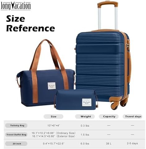 LONG VACATION Luggage Set 20 IN Carry on Suitcase ABS Handshell Luggage 3 Piece ... - Image 8