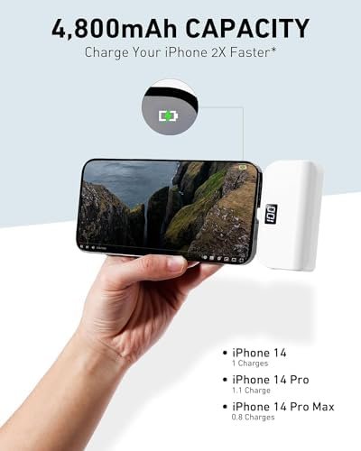 Mini Portable Charger for iPhone with Built in Cable, 4,800mAh Small Power Bank ... - Image 4