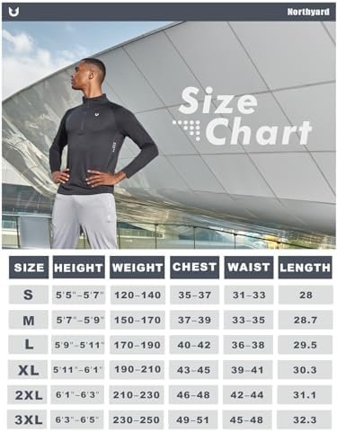 NORTHYARD Men's Running Shirt Long Sleeve Performance Zip Pullover Quick Dry Ath... - Image 8
