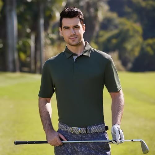 Mens Golf Shirt Short Sleeve Moisture Wicking Dry Fit Performance Solid Casual P... - Image 4