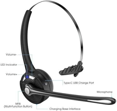 Bluetooth Headset with Microphone, Noise Canceling Wireless On Ear Headphones, B... - Image 4