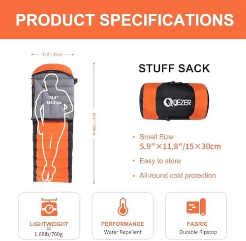 Down Sleeping Bag for Adults 600 Fill Power Down Sleeping Bag Cold Weather Ultra... - Image 3