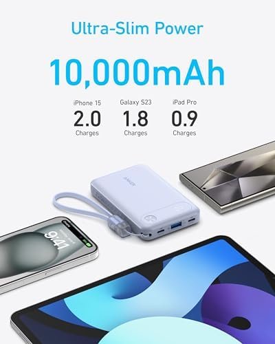 Anker Power Bank, 10,000mAh Portable Charger with Built-in USB-C Cable and Lanya... - Image 5