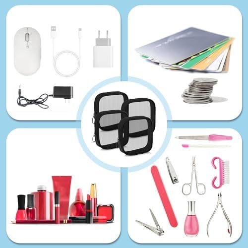 Mesh Makeup Bag 4Pcs Mesh Travel Organizer Bags Black Mesh Cosmetic Bags with Zi... - Image 5