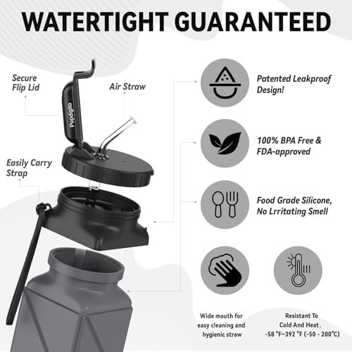 Collapsible Water Bottles,BPA-Free Silicone Foldable Water Bottle with Straw Str... - Image 3