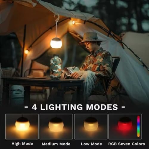 Camping Lantern, 4 Light Modes LED Camping Lantern with Hanging Hook Silicone Re... - Image 4