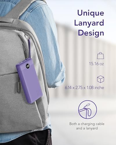 VRURC Portable Charger with Built in Cables 20000mAh, 22.5W Fast Charging USB C ... - Image 9