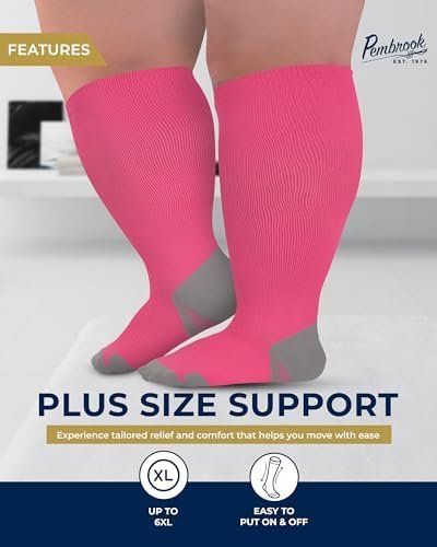 Pembrook Plus Size Compression Socks Wide Calf - Up to 6XL | Pink Wide Calf Comp... - Image 4