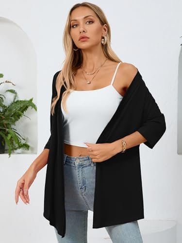 Women's Lightweight Open Front Cardigans 3/4 Sleeve Casual Soft Drape Spring Sum... - Image 3