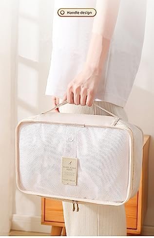 Laebevon 7 Set Packing Cubes with Shoe Bag - Travel Luggage Organizer, Beige - Image 7