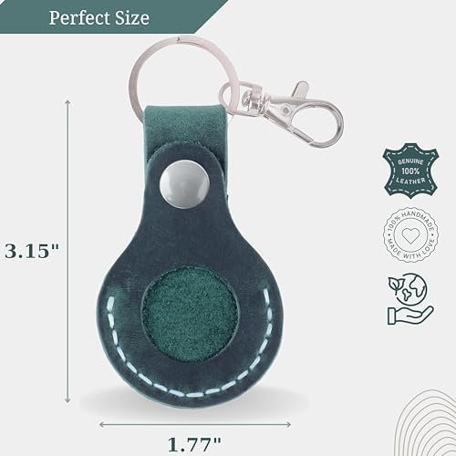 Leather Airtag Case Keychain, Portable Handmade Genuine Leather Airtag Holder (G... - Image 3