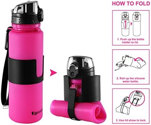BPA-Free Silicone Collapsible Water Bottle - Leak Proof Twist Cap - 22 oz (Pink) - Image 4