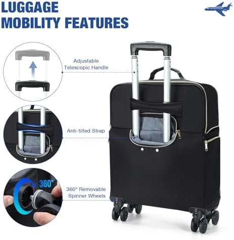 Softside Expandable Carry on Luggage with 4 Removable Spinner Wheels Black - Image 6