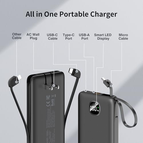 Portable Charger with Built-in Cables&AC Wall Plug,Slim 10000mAh 22.5W Fast Char... - Image 3