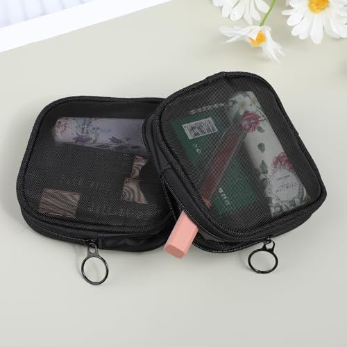 Mesh Makeup Bag 4Pcs Mesh Travel Organizer Bags Black Mesh Cosmetic Bags with Zi... - Image 6
