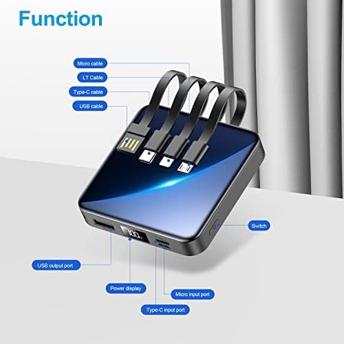 12000mAh Small Power Bank,Mini Portable Charger Built in 4 Cables,USB C Input/Ou... - Image 9