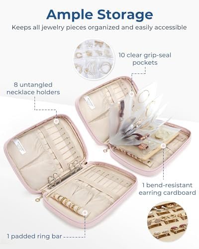 BAGSMART Jewelry Travel Case, Ring Binder Storage Book with Clear Pockets, Zippe... - Image 3